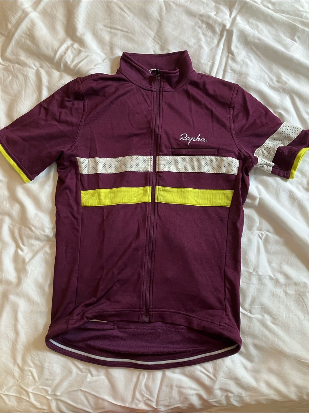 Rapha Burgundy Cycling Jersey with Yellow and White Stripes